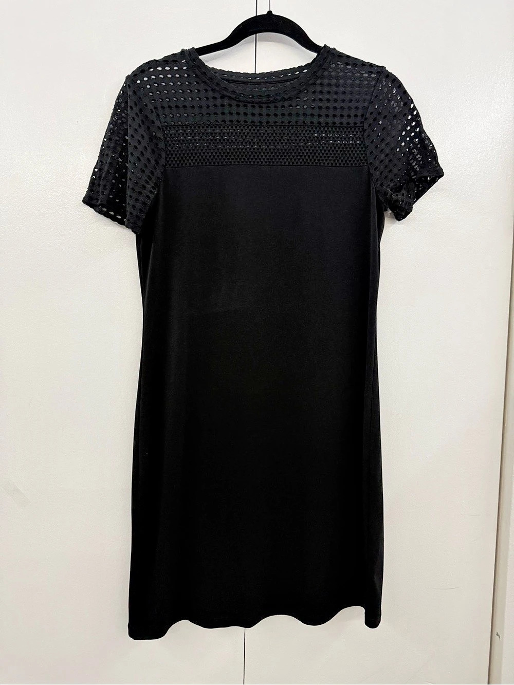 Michael Kors Black Laser Cut Eyelet Shift Dress Size L